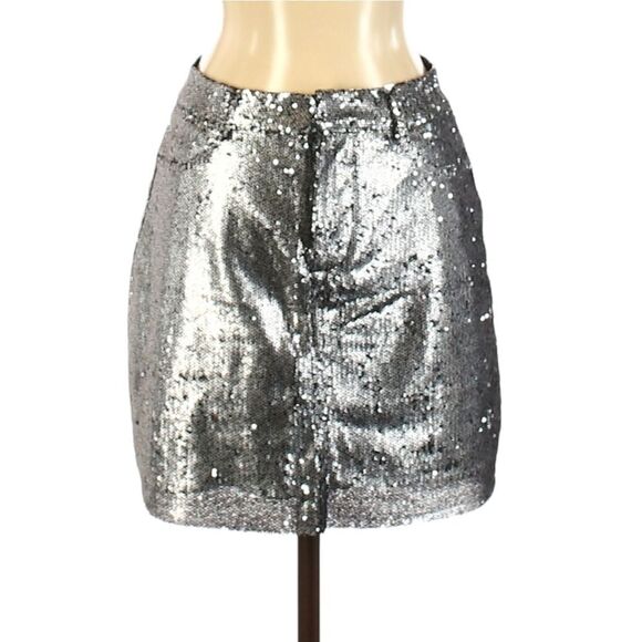 NWT INA Silver Sequin Disco Skirt S - Picture 5 of 5